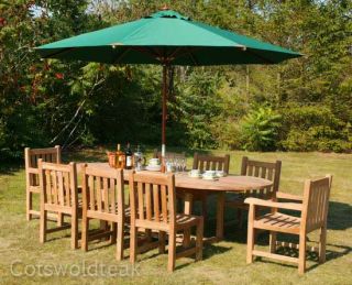 Avon 8 Seater Extending Oval Teak Table 180cm with Grisdale Carver Chairs and Grisdale Side Chairs